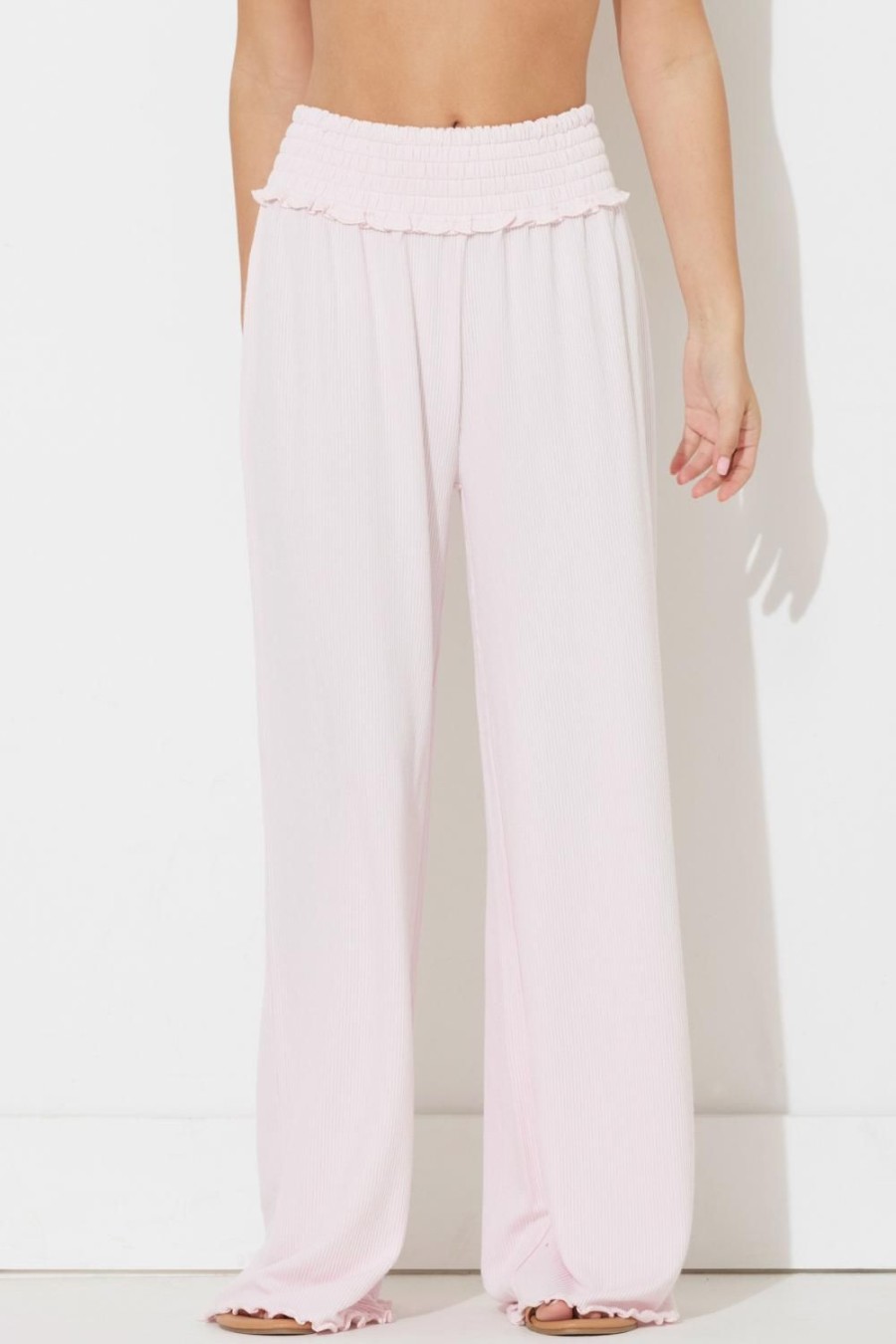 Women Ocean Drive | Pink Sugar Solid Rib Full Length Pant