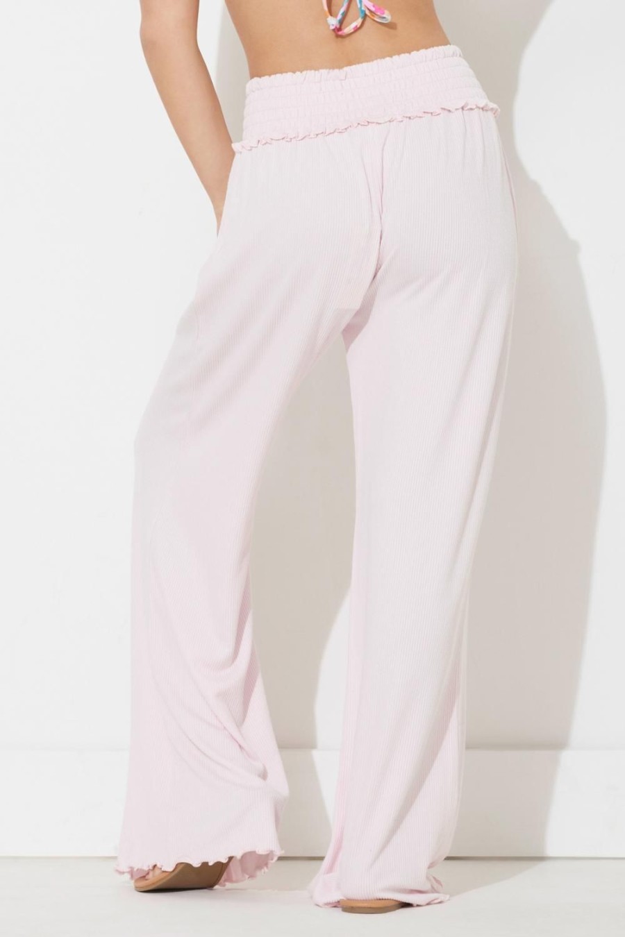 Women Ocean Drive | Pink Sugar Solid Rib Full Length Pant