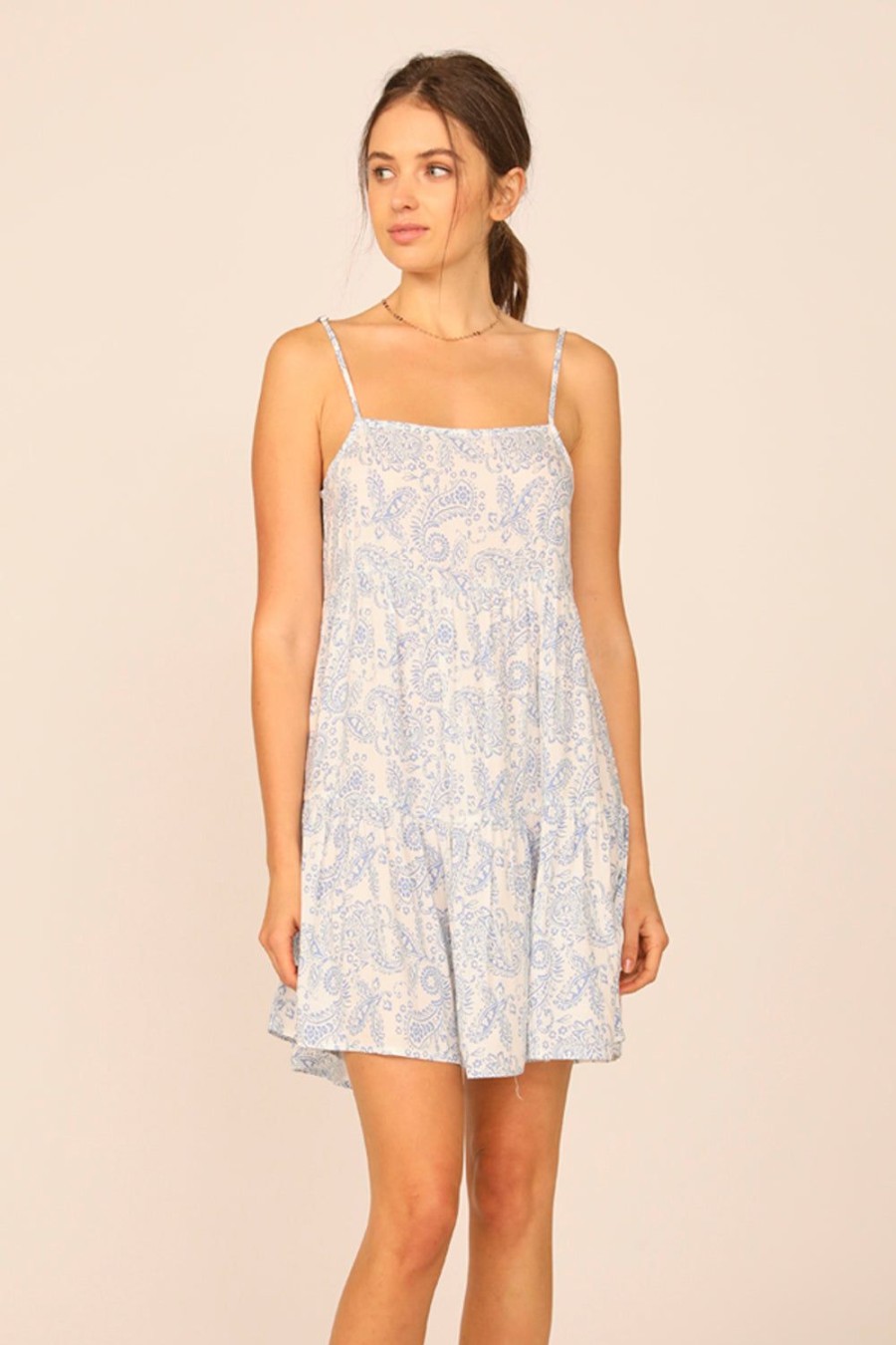 Women Ocean Drive | Ivory/Denim Paisley Print Tiered Ruffle Dress