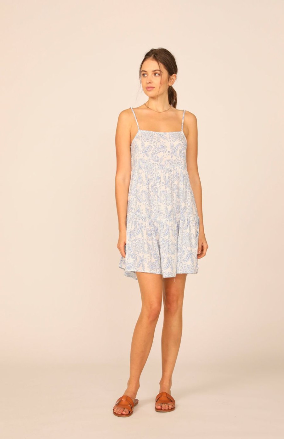 Women Ocean Drive | Ivory/Denim Paisley Print Tiered Ruffle Dress