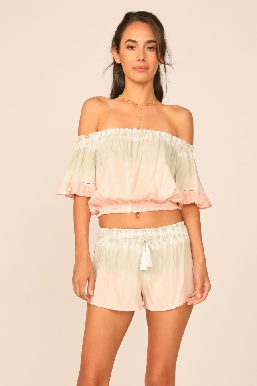 Women Ocean Drive | Spring Meadow Tie Dye Off Shoulder Bell Sleeve Top