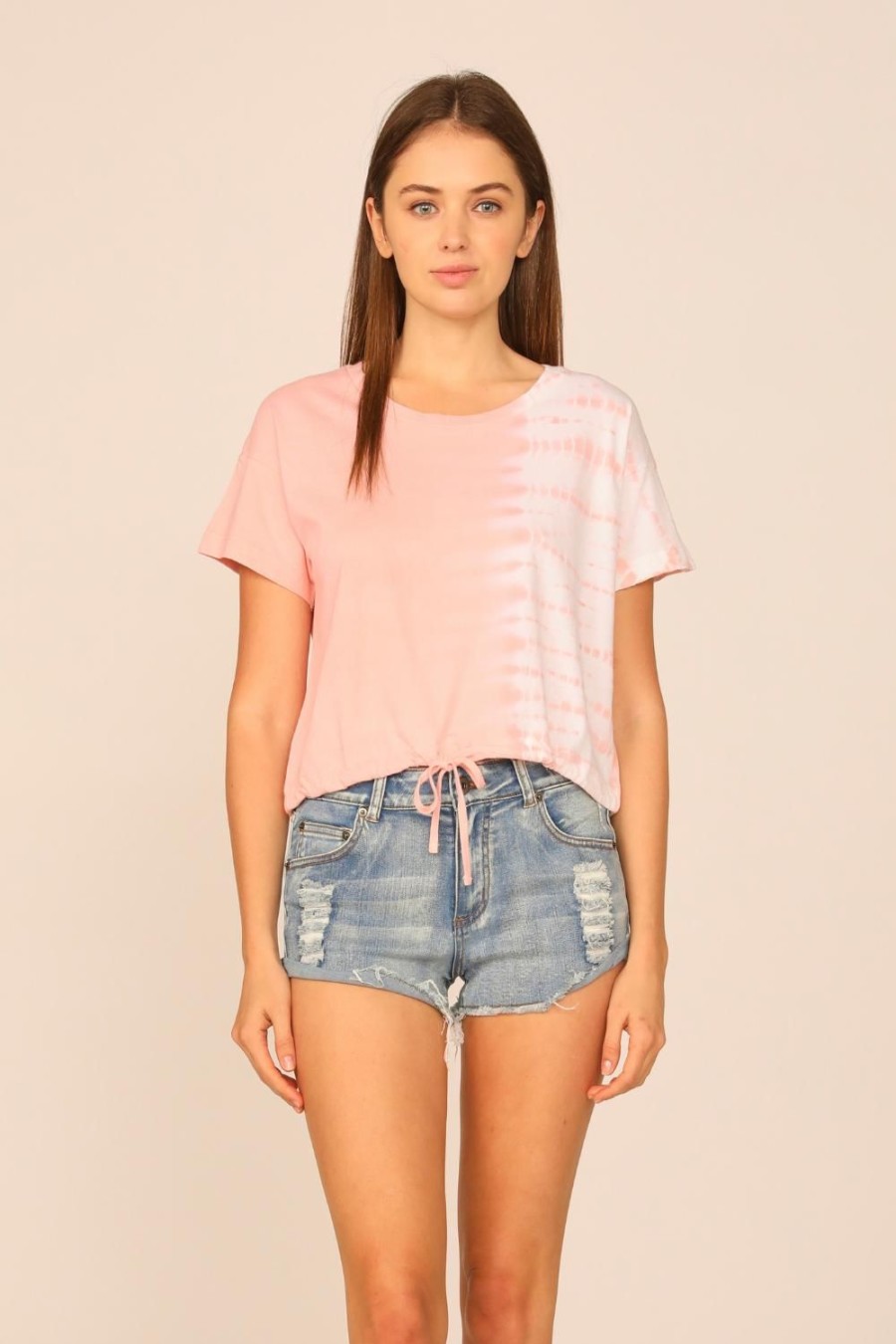 Women Ocean Drive | Coral Split Tie Dye Tie Bottom Tee