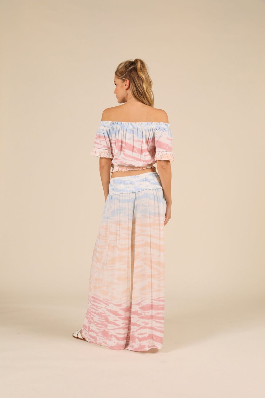 Women Ocean Drive | Tri Color Ombre Tie Dye Off Shoulder Bell Sleeve Top