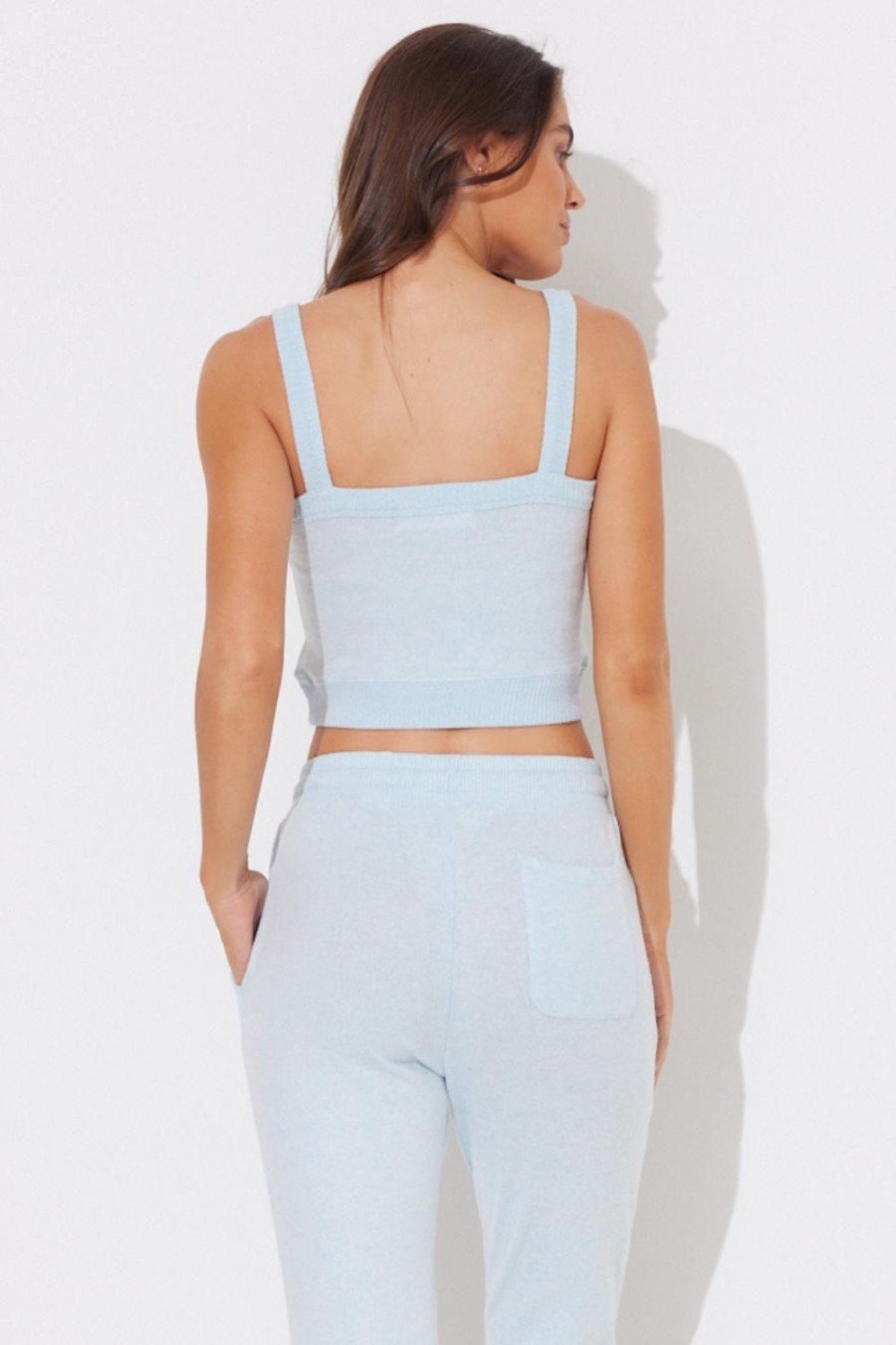 Women Ocean Drive | Heather Sky Blue Hacci Binding Tank