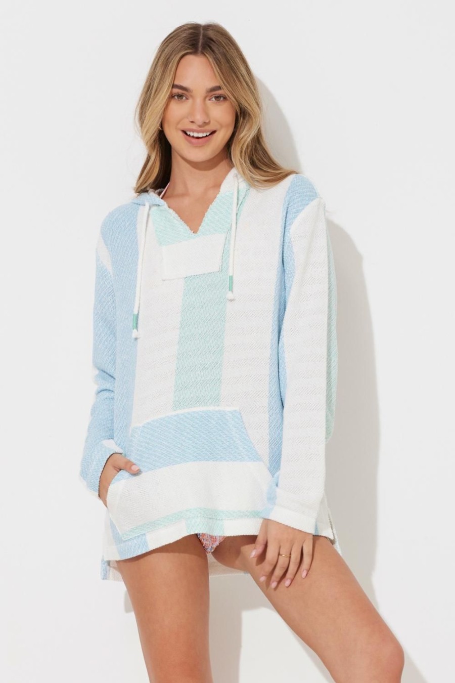 Women Ocean Drive | Mint Oasis & Summer Blue Stripe Baja Hoodie