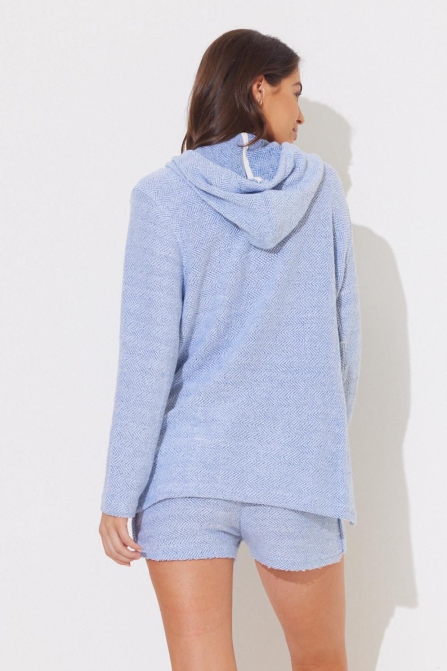 Women Ocean Drive | Denim/Ivory Mixed Knit Baja Hoodie