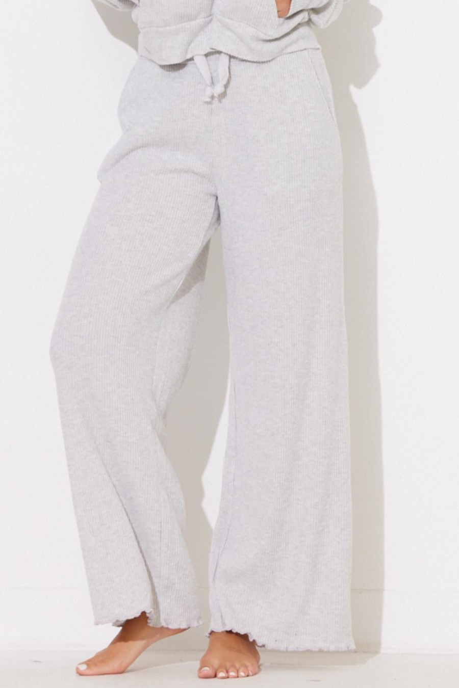 Women Ocean Drive | Harbor Grey Rib Hacci Lettuce Edge Pant