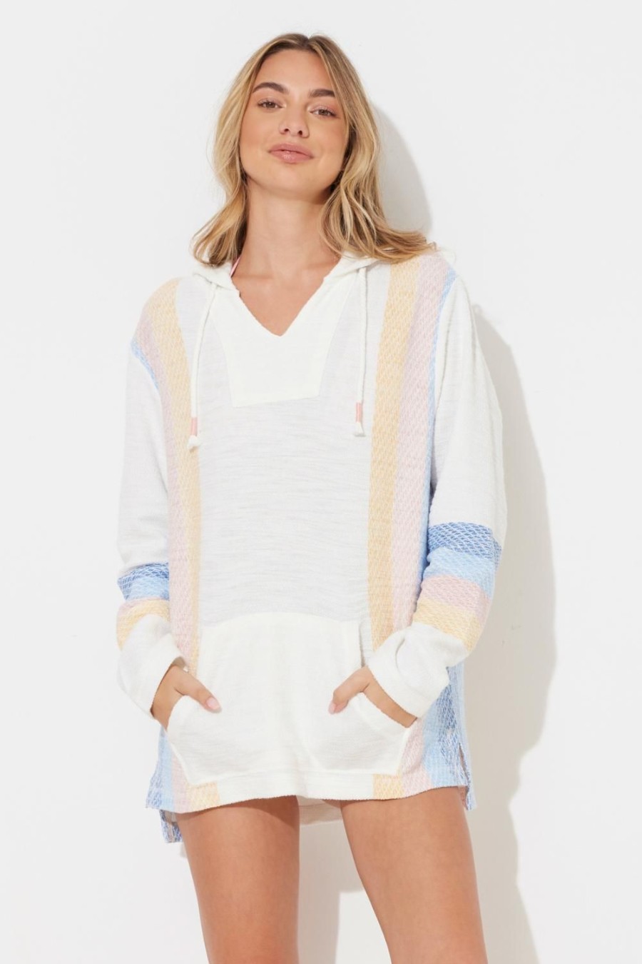 Women Ocean Drive | Carnival Stripe Printed Texture Knit Baja Hoodie