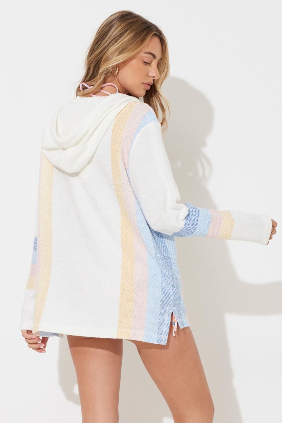 Women Ocean Drive | Carnival Stripe Printed Texture Knit Baja Hoodie