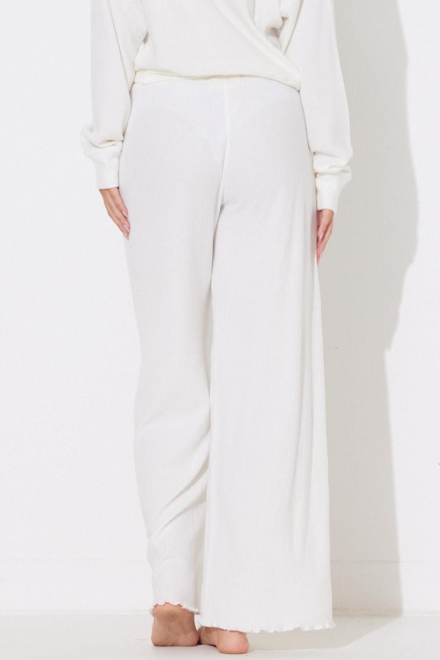 Women Ocean Drive | Warm White Rib Hacci Lettuce Edge Pant