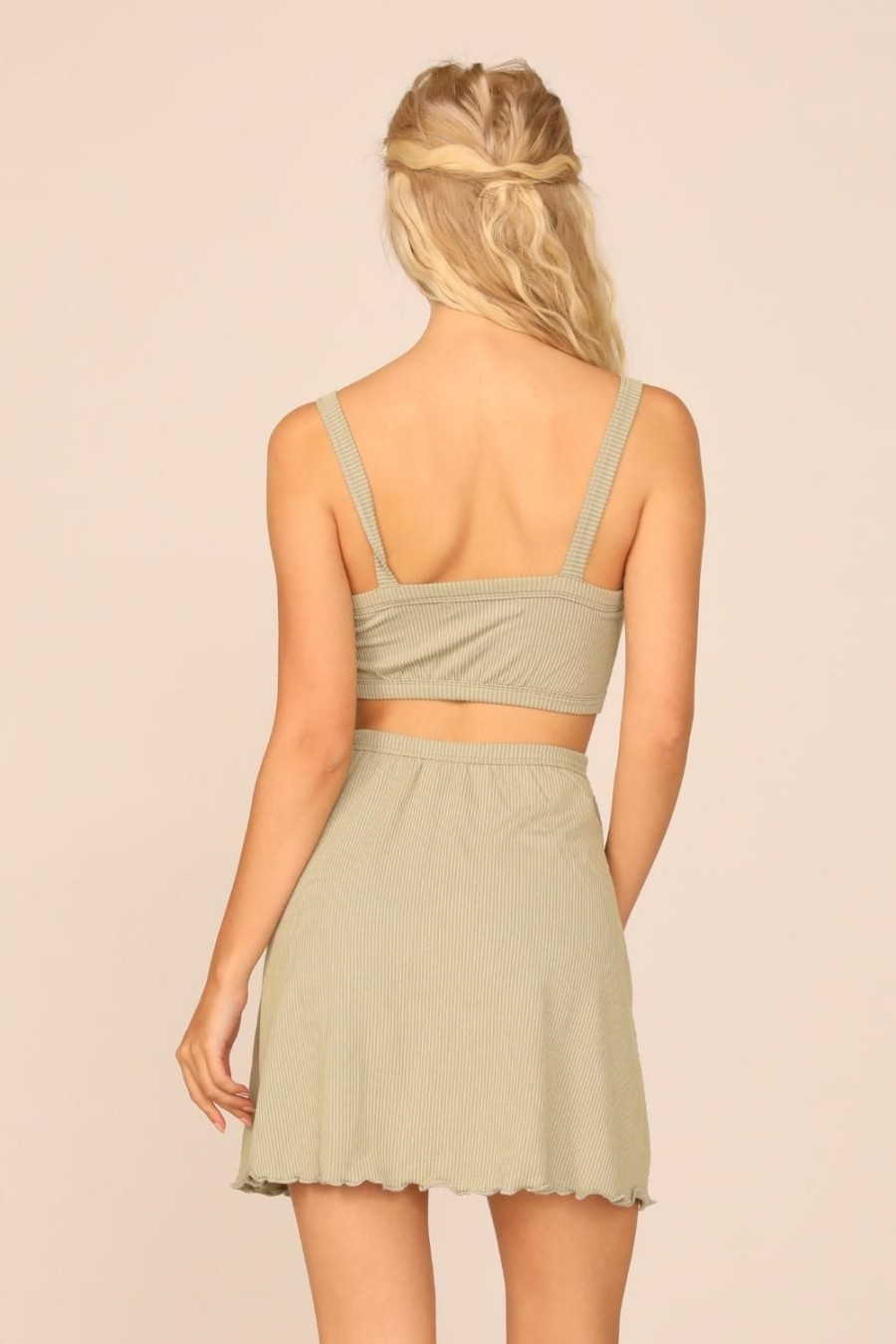 Women Ocean Drive | Soft Olive Rib Knit Cutout Dress