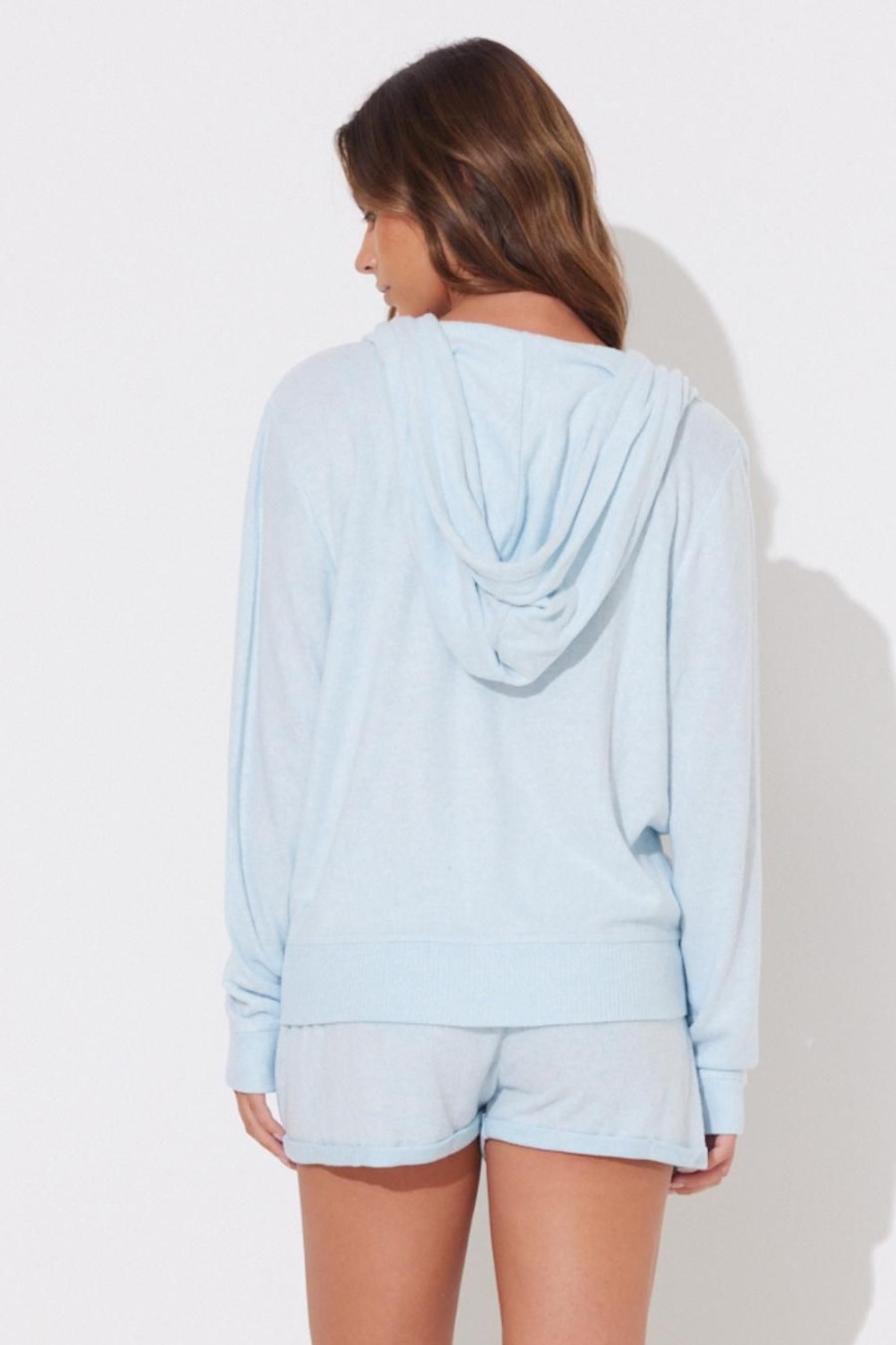 Women Ocean Drive | Heather Sky Blue Hacci Zip Up Hoodie