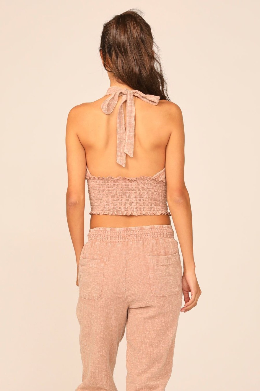 Women Ocean Drive | Villa Mauve Washed Texture Fabric Halter Top