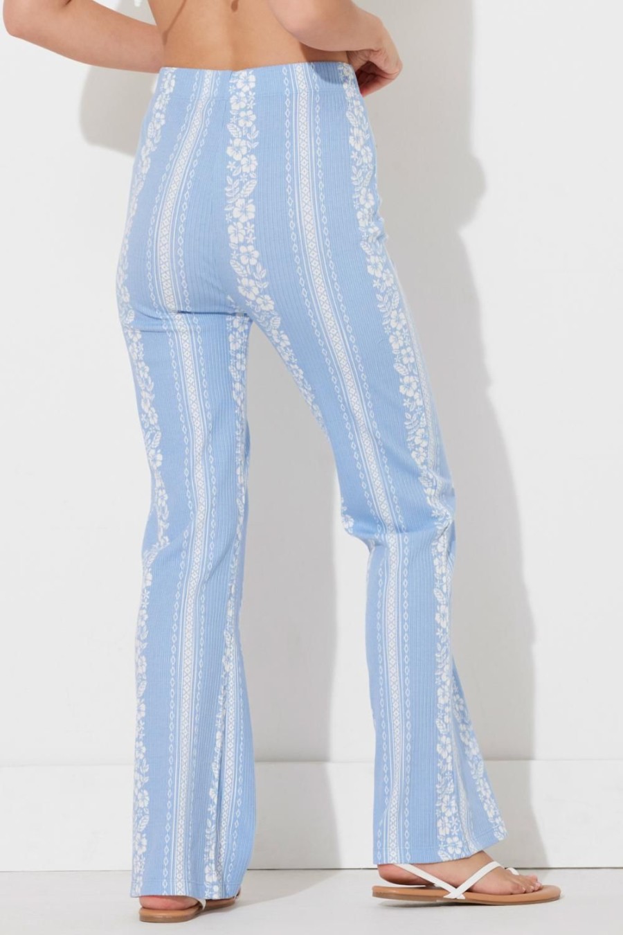 Women Ocean Drive | High Tide Blue Hibiscus Print Rib Knit Pant