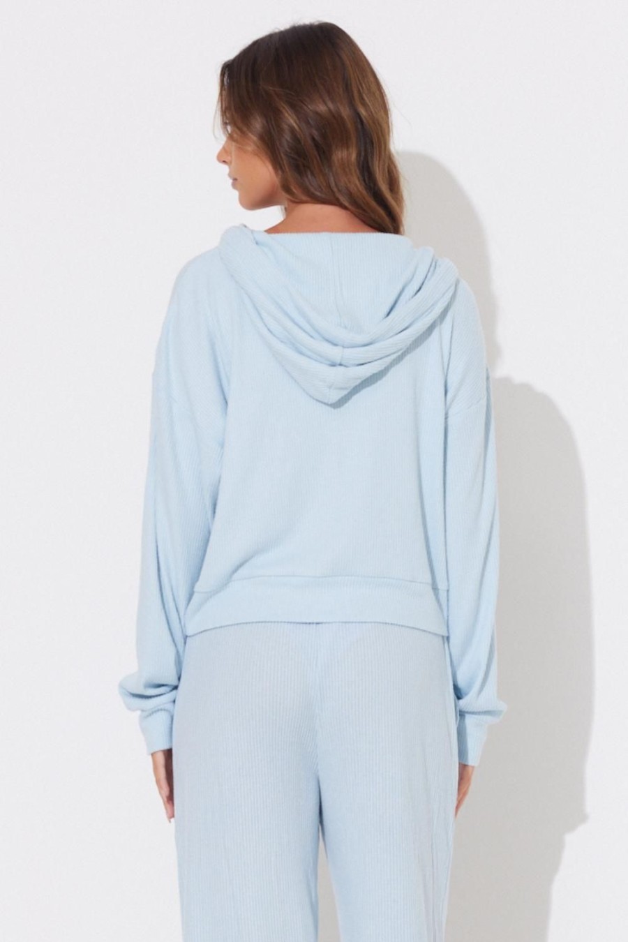 Women Ocean Drive | Laguna Blue Rib Hacci Zip Front Hoodie