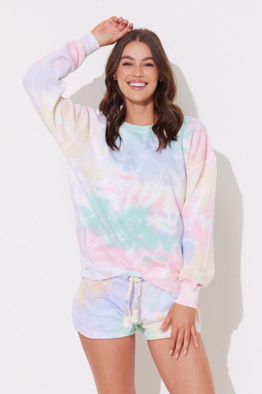 Women Ocean Drive | Tropical Summer Tie Dye Burnout Crewneck