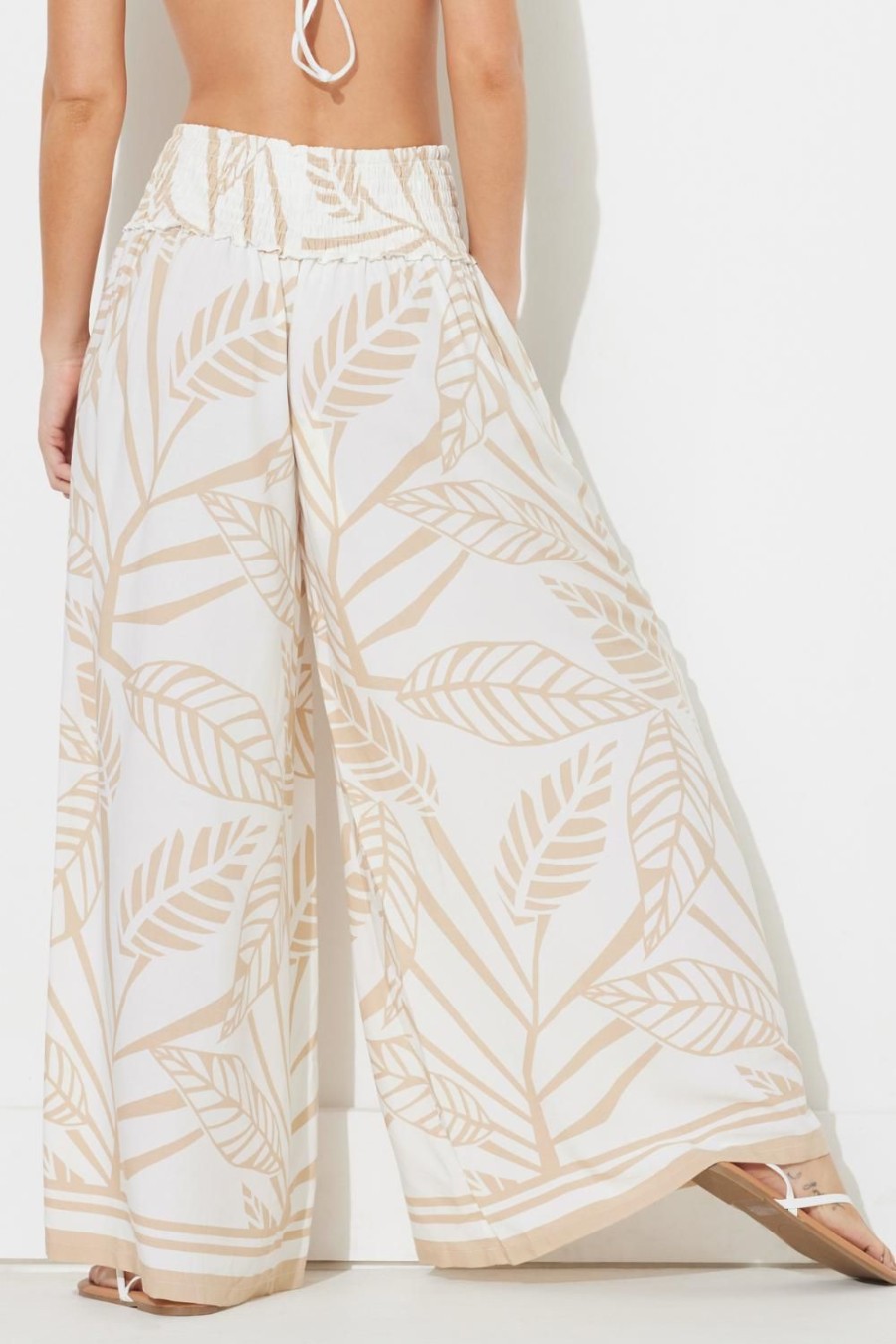 Women Ocean Drive | Tan Abstract Leaf Printed Rayon Pant