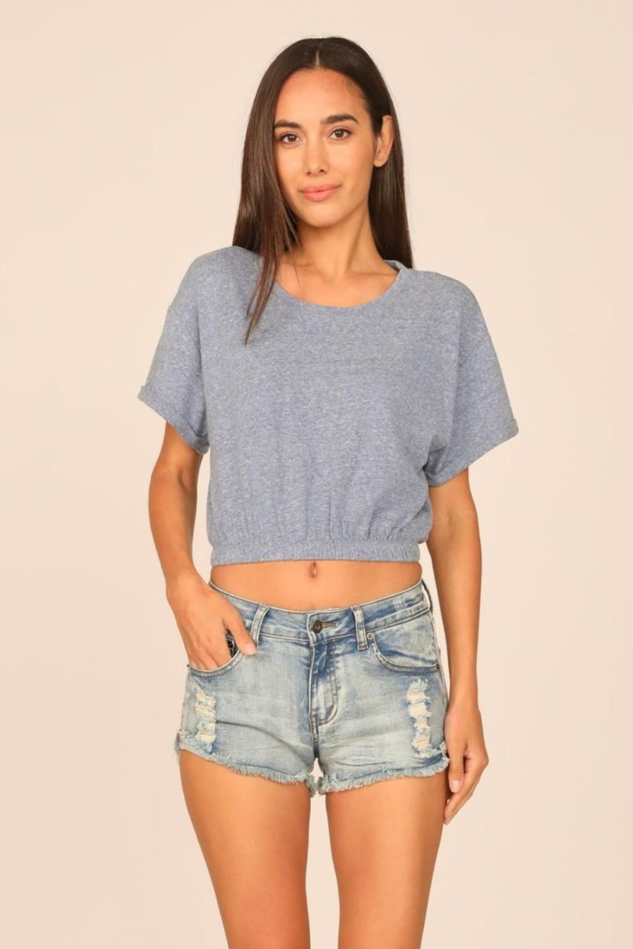 Women Ocean Drive | Island Blue Heathered Slub Elastic Bottom Tee