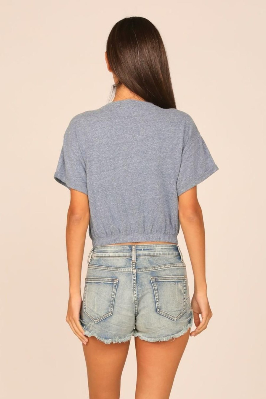 Women Ocean Drive | Island Blue Heathered Slub Elastic Bottom Tee