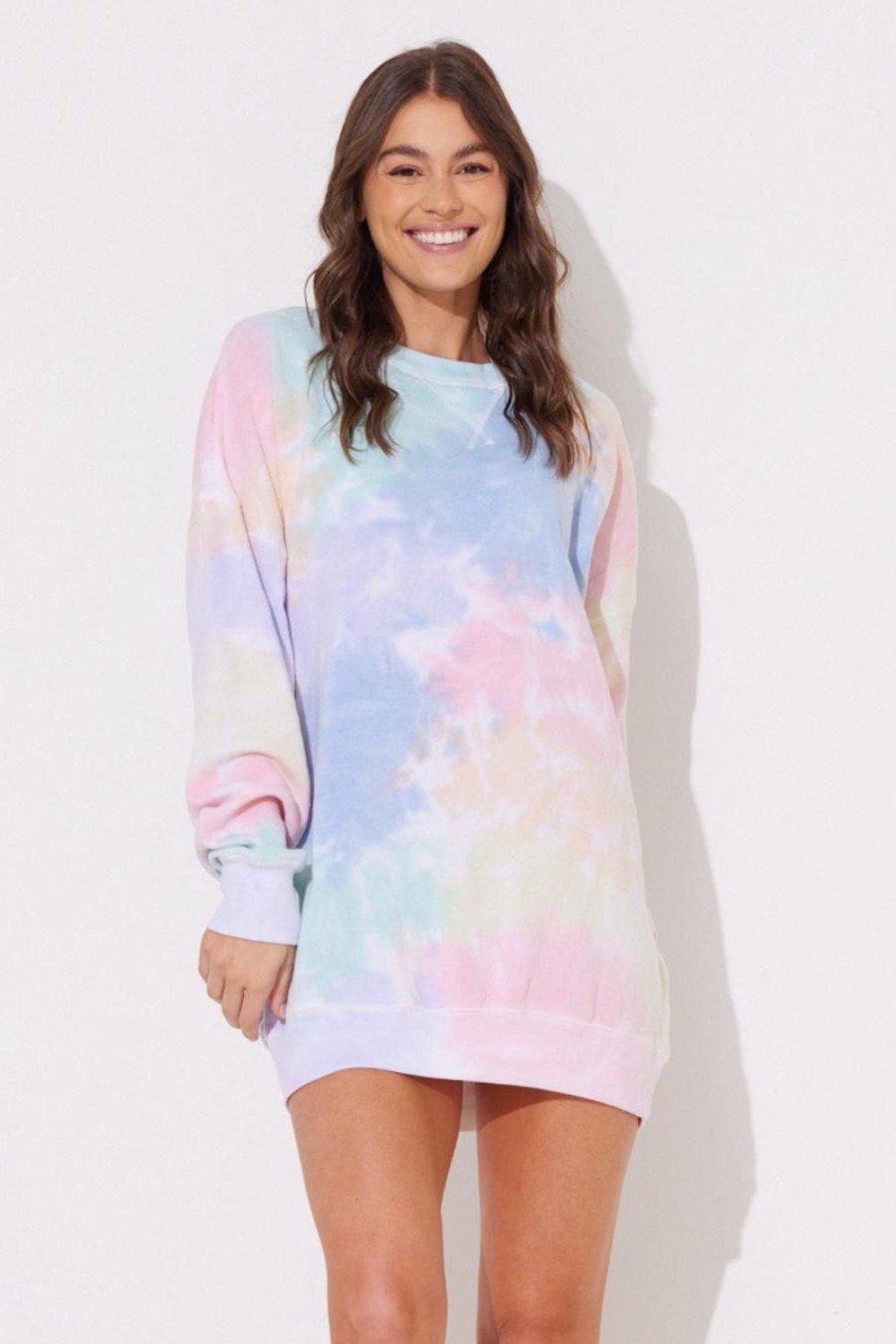 Women Ocean Drive | Tropical Summer Tie Dye Lightweight Fleece Oversized Crewneck