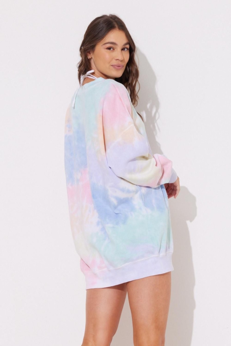 Women Ocean Drive | Tropical Summer Tie Dye Lightweight Fleece Oversized Crewneck