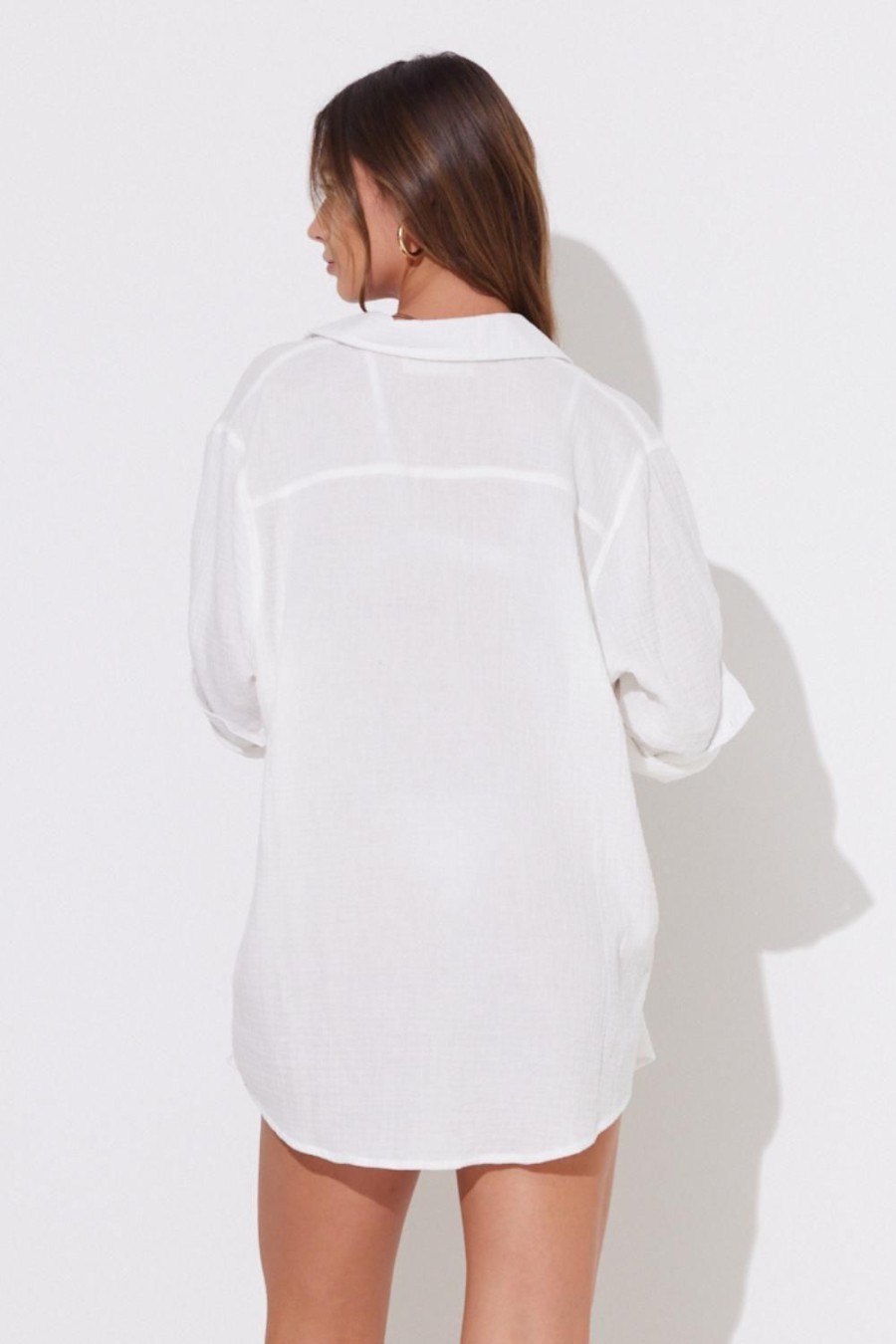 Women Ocean Drive | White Gauze Button Down Top