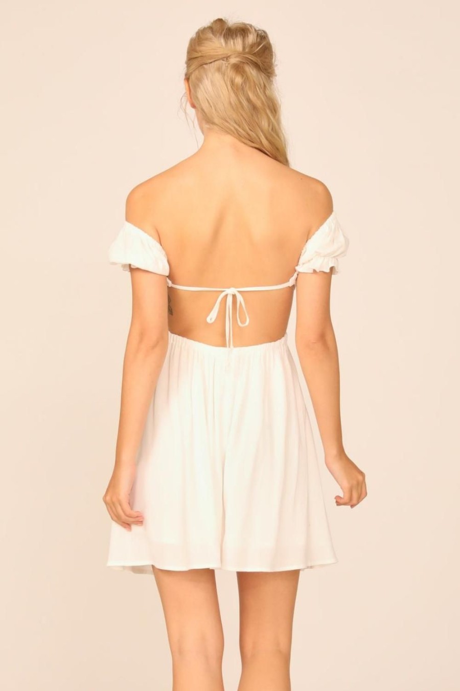 Women Ocean Drive | White Washed Crepe Smocked Bodice Puff Sleeve Dress