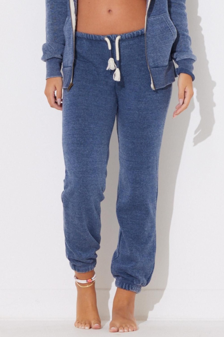 Women Ocean Drive | Deep Navy Burnout Scrunch Bottom Sweatpants W/Wrap Cords