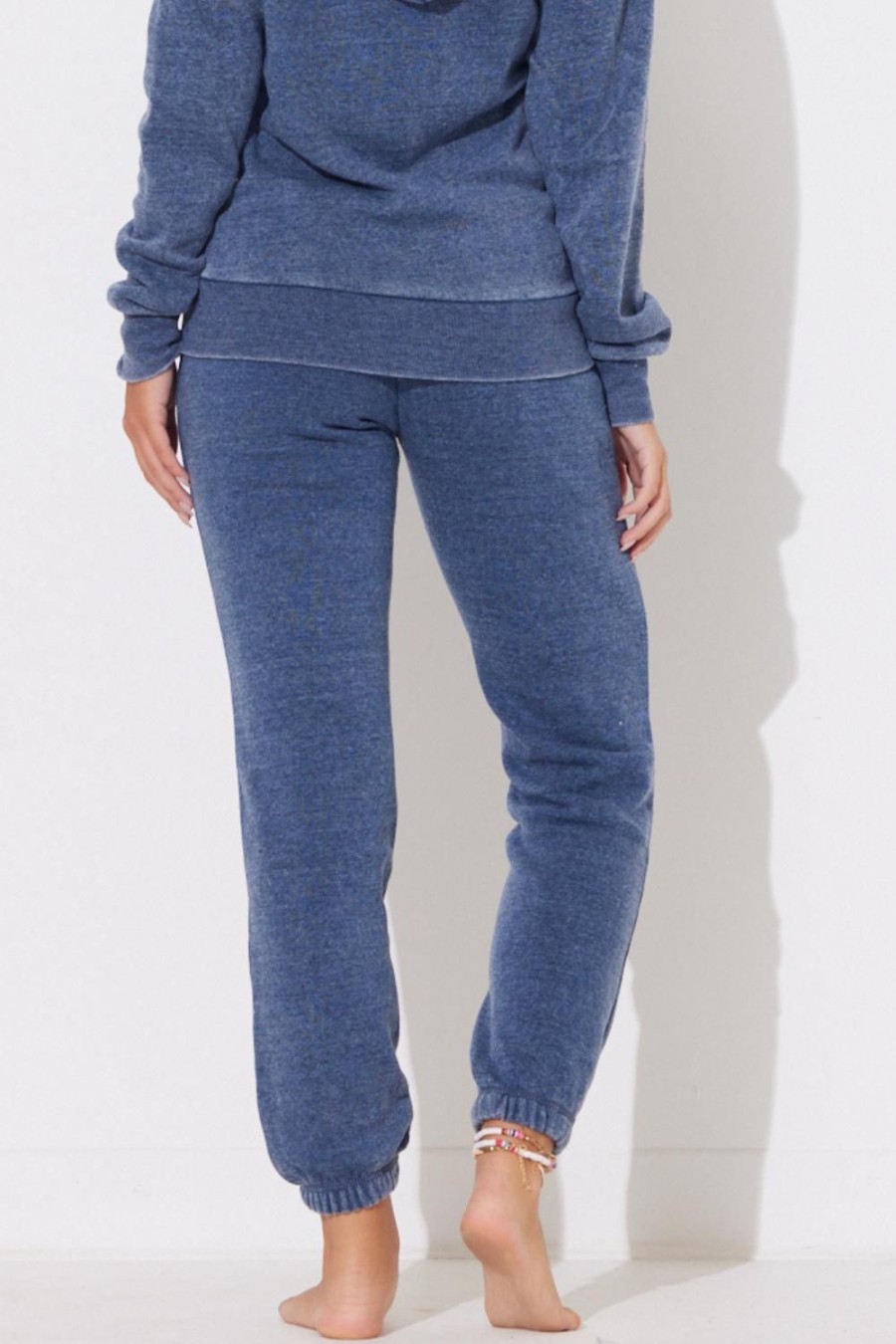 Women Ocean Drive | Deep Navy Burnout Scrunch Bottom Sweatpants W/Wrap Cords