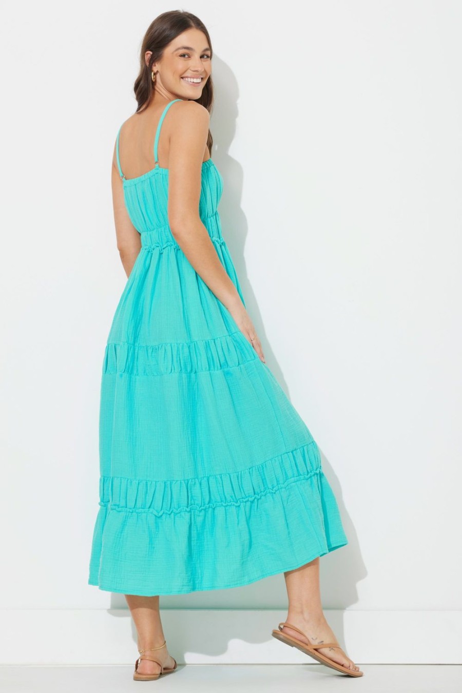 Women Ocean Drive | Teal Green Solid Gauze Maxi Dress