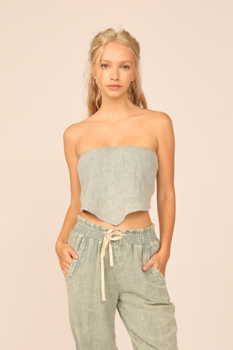 Women Ocean Drive | Sea Moss Washed Texture Handkerchief Top