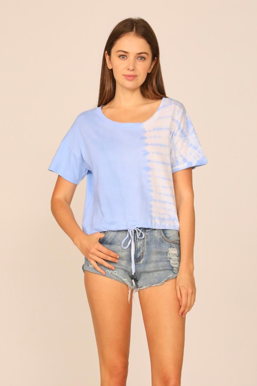 Women Ocean Drive | Blue Split Tie Dye Tie Bottom Tee