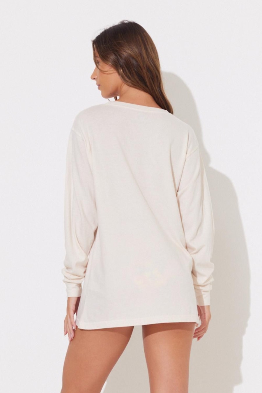 Women Ocean Drive | Coconut White Washed Long Sleeved Pocket Tee