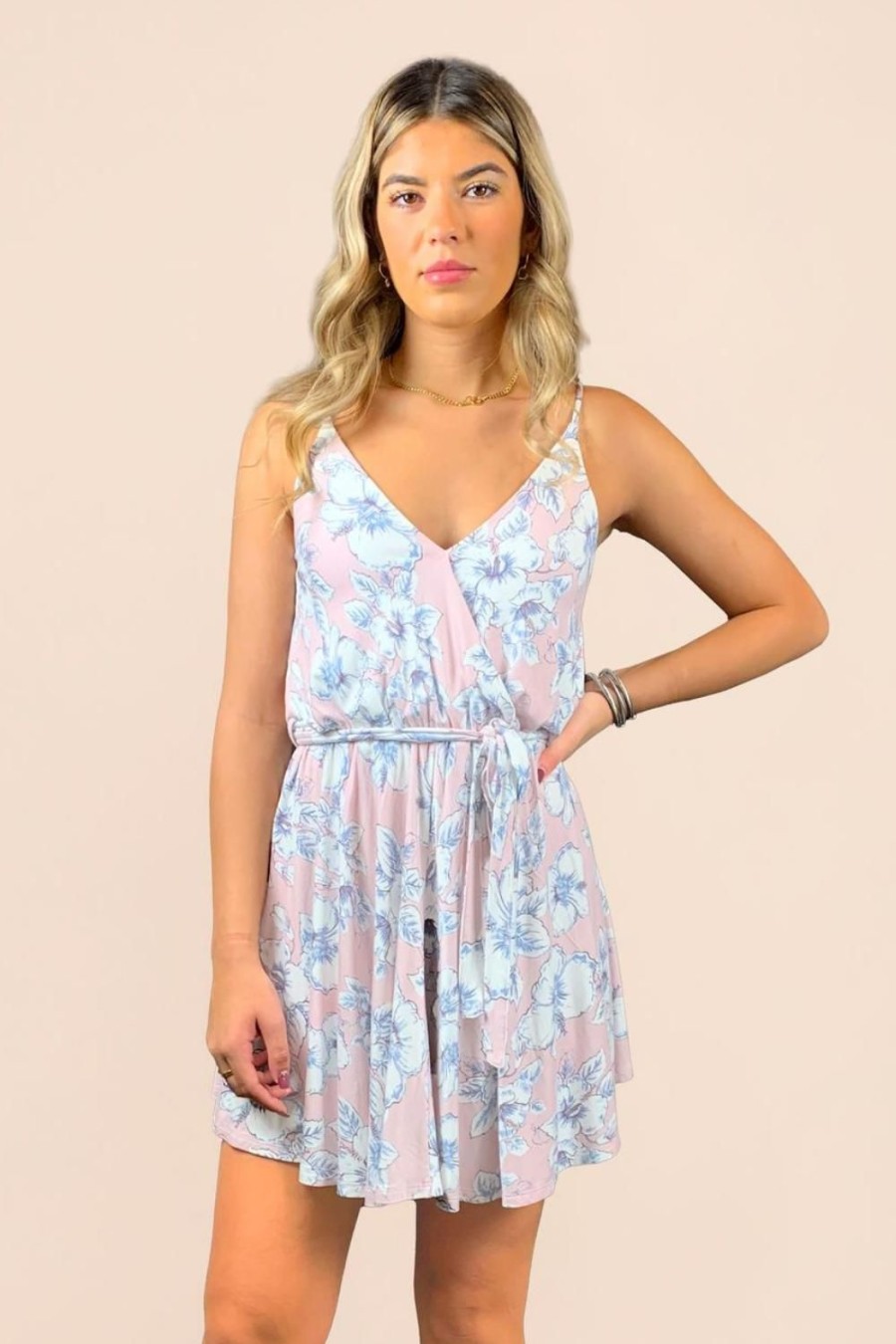 Women Ocean Drive | Mauve Tropical Floral Wrap Bodice Dress