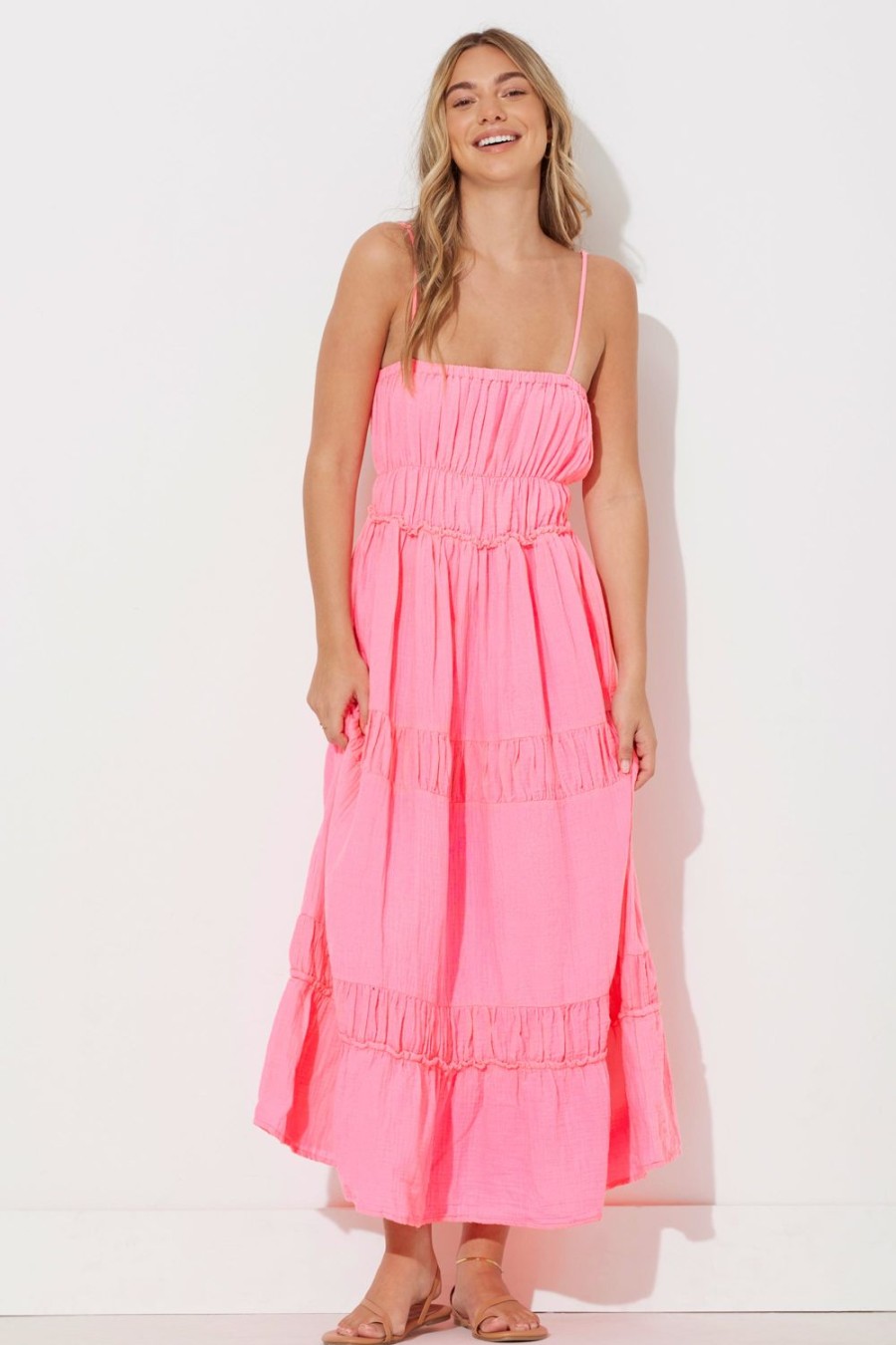 Women Ocean Drive | Hot Pink Solid Gauze Maxi Dress