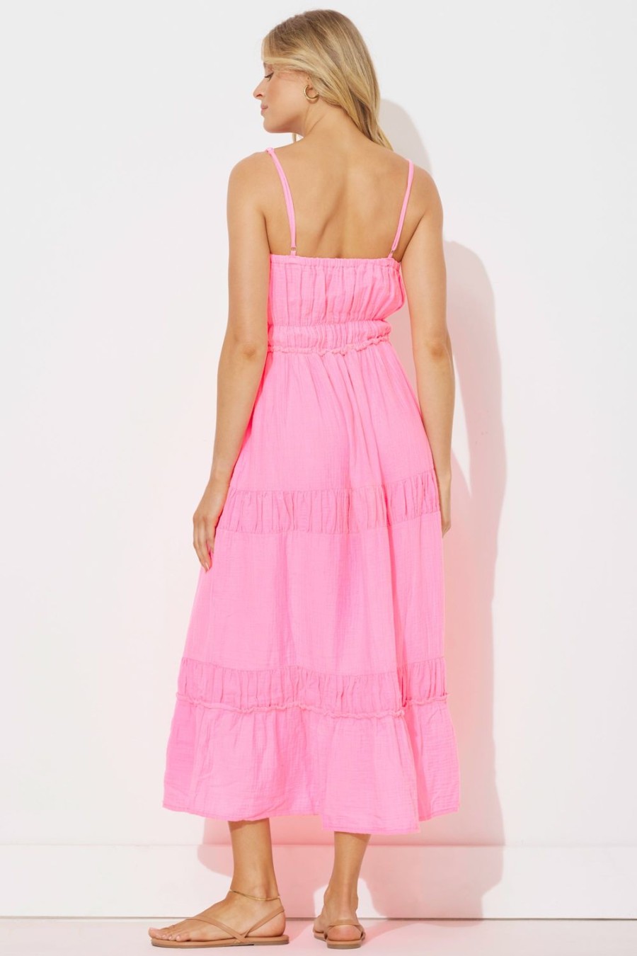 Women Ocean Drive | Hot Pink Solid Gauze Maxi Dress