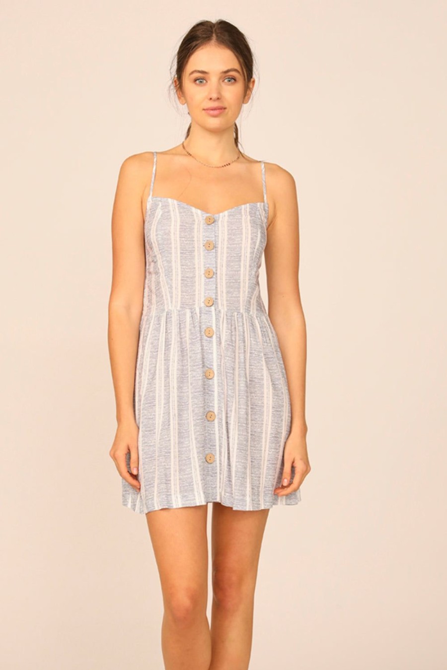 Women Ocean Drive | Denim/White Simple Stripe Button Front Dress