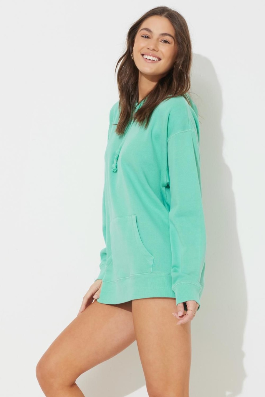 Women Ocean Drive | Tropical Green Pigment Dye Pullover Hoodie