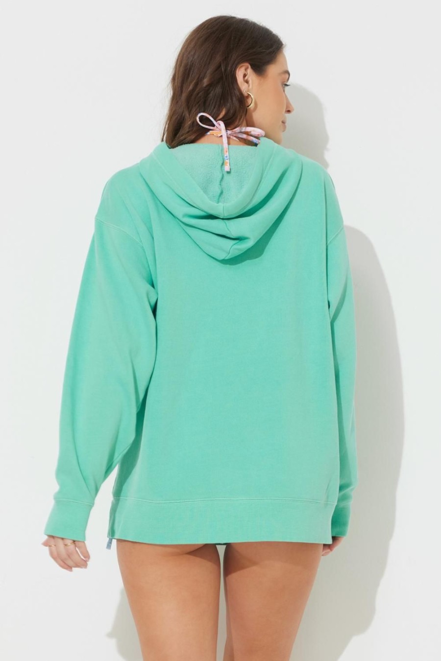 Women Ocean Drive | Tropical Green Pigment Dye Pullover Hoodie