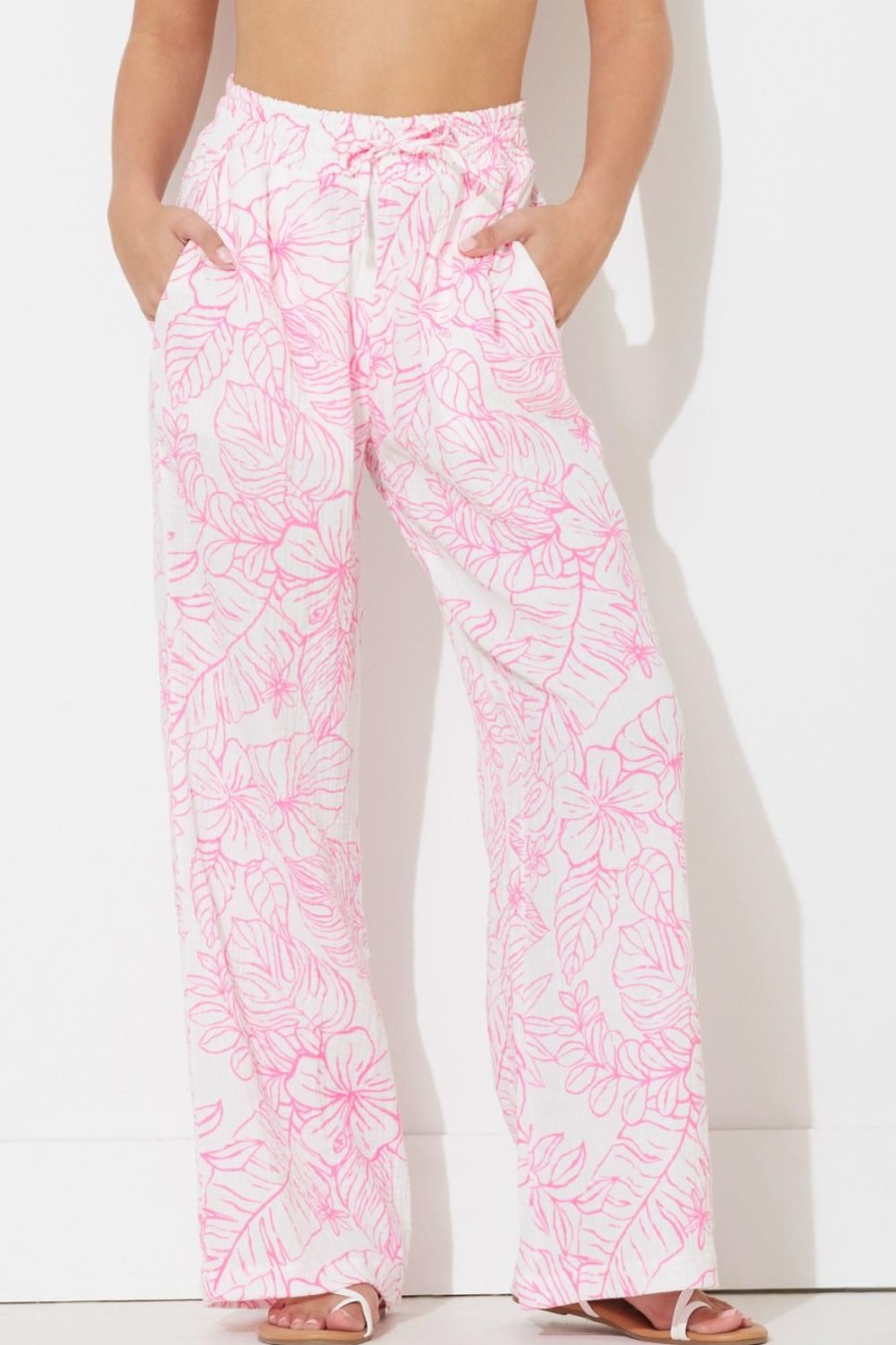 Women Ocean Drive | Hot Pink Printed Gauze Pant