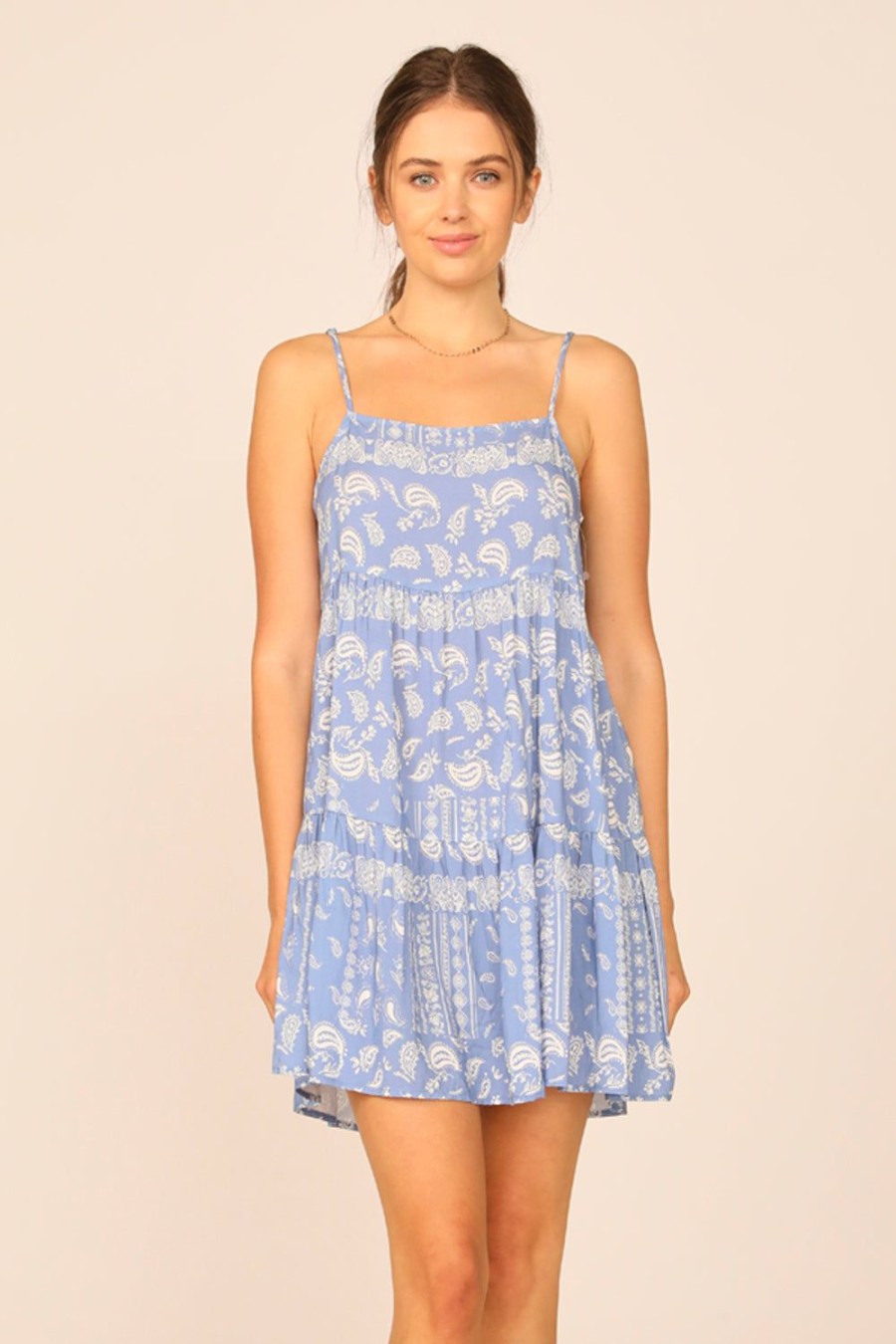 Women Ocean Drive | Blue/White Bandana Print Tiered Ruffle Dress