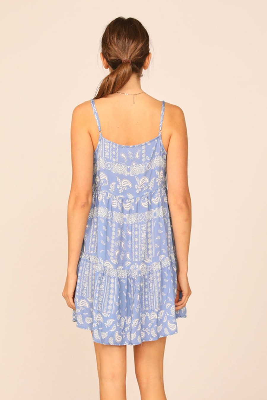 Women Ocean Drive | Blue/White Bandana Print Tiered Ruffle Dress