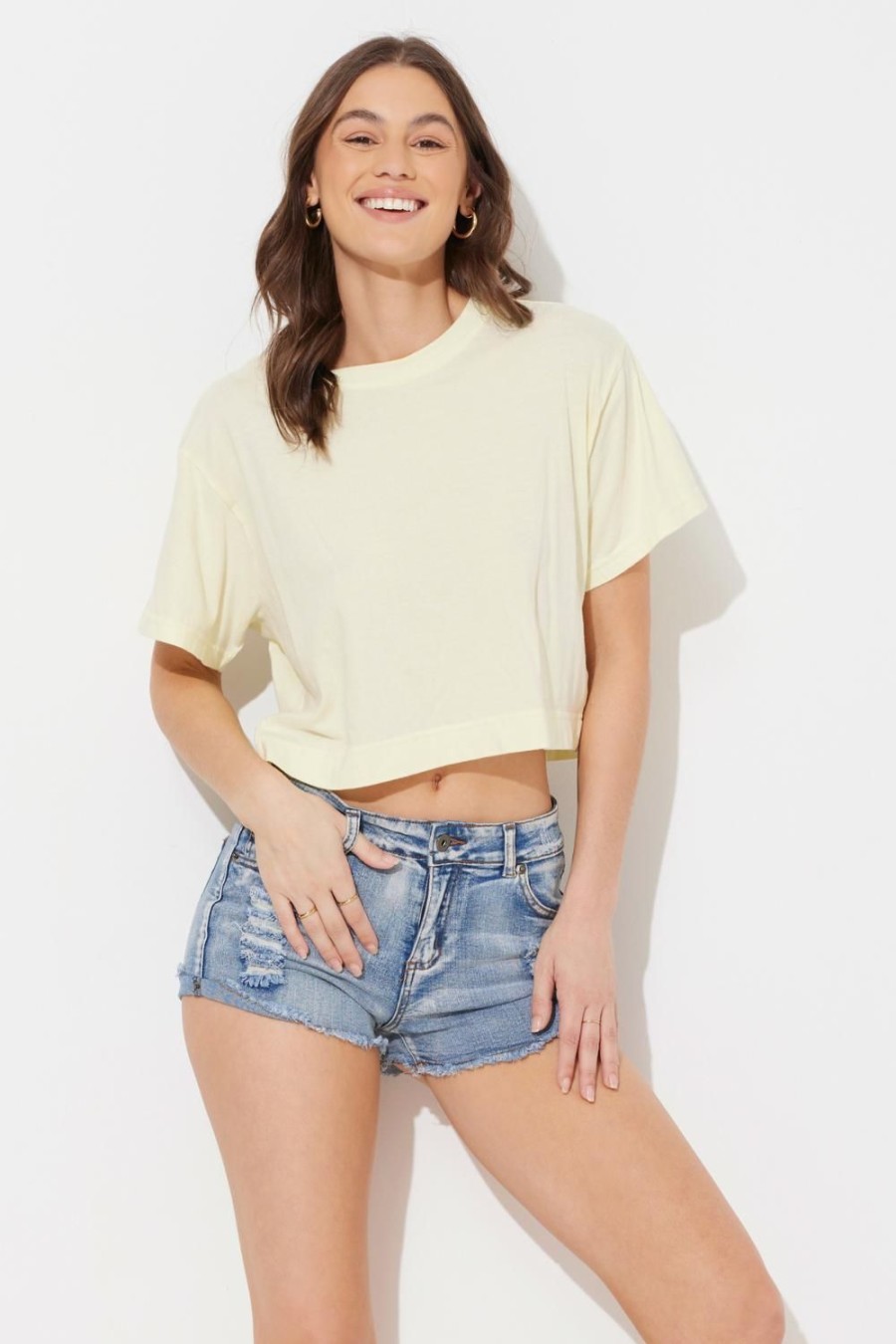 Women Ocean Drive | Soft Yellow Saltwash Cropped Tshirt