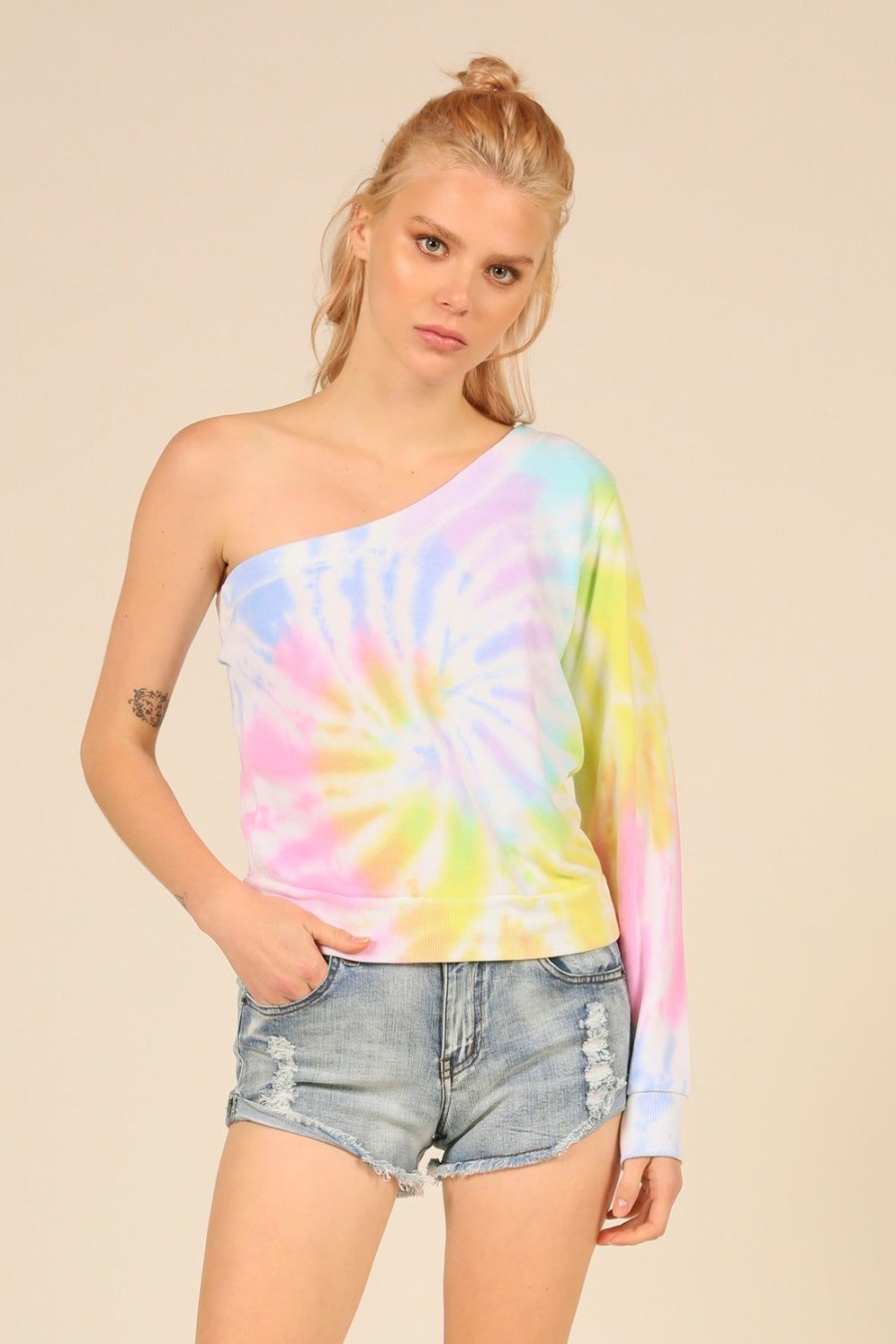 Women Ocean Drive | Sunshine Swirl Tie Dye Burnout One Shoulder Top