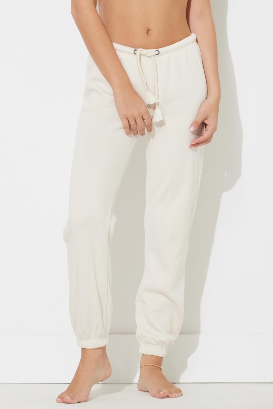 Women Ocean Drive | Coconut White Scrunch Bottom Sweatpants W/Wrap Cords