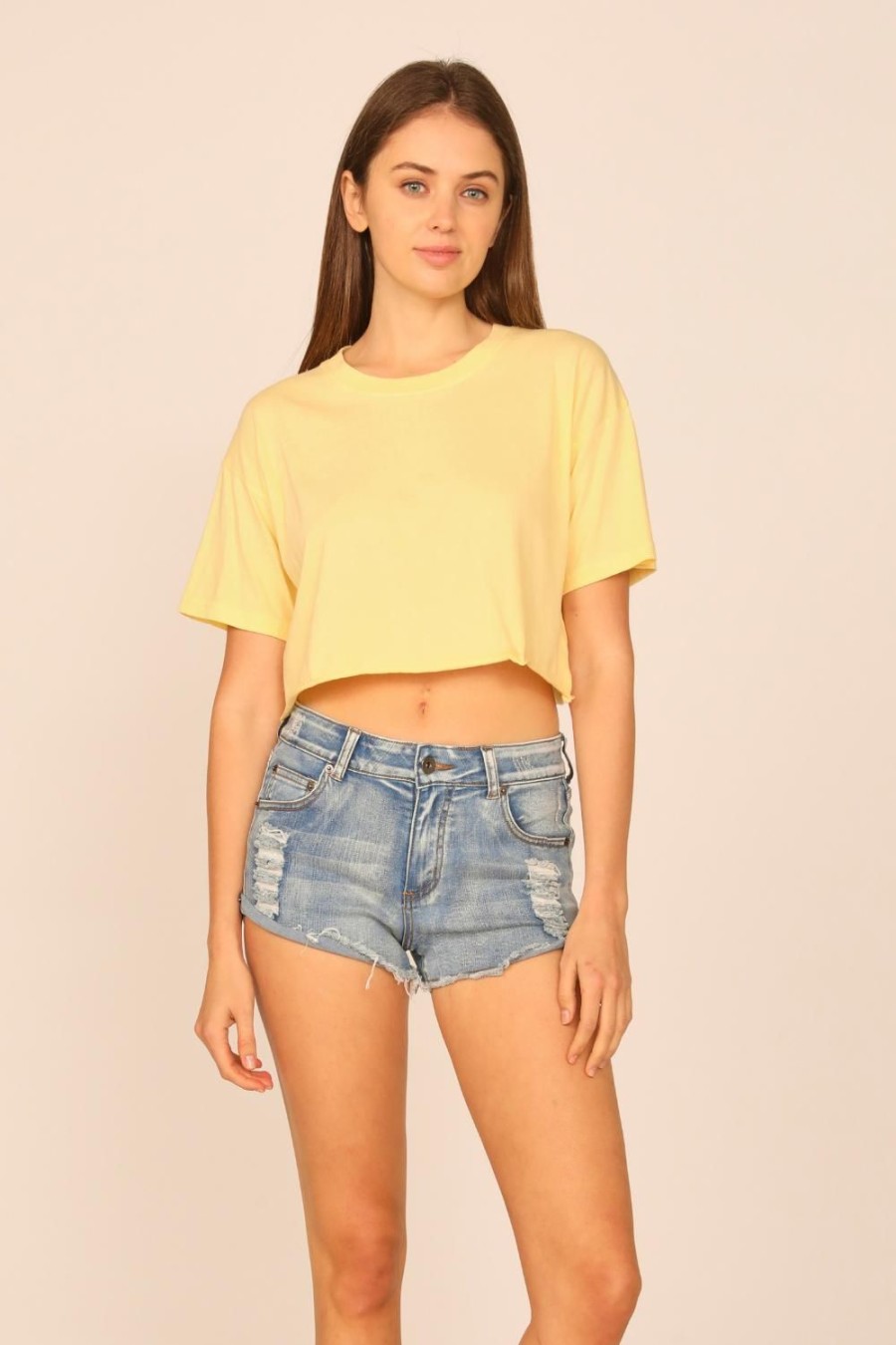 Women Ocean Drive | Yellow Haze Garment Dye Boxy Crop Tee