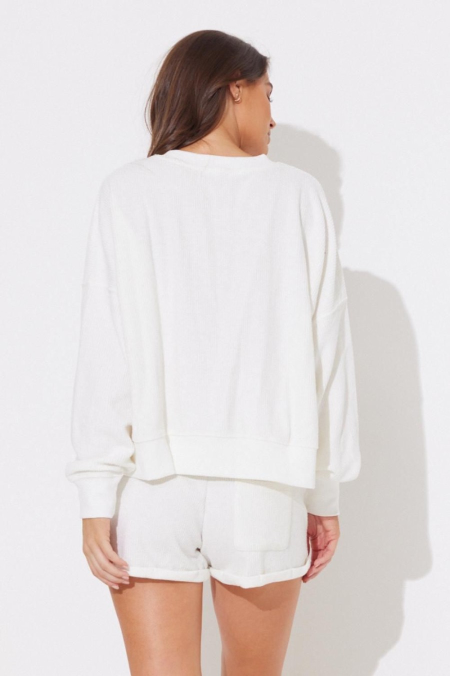 Women Ocean Drive | White Washed Rib Crewneck