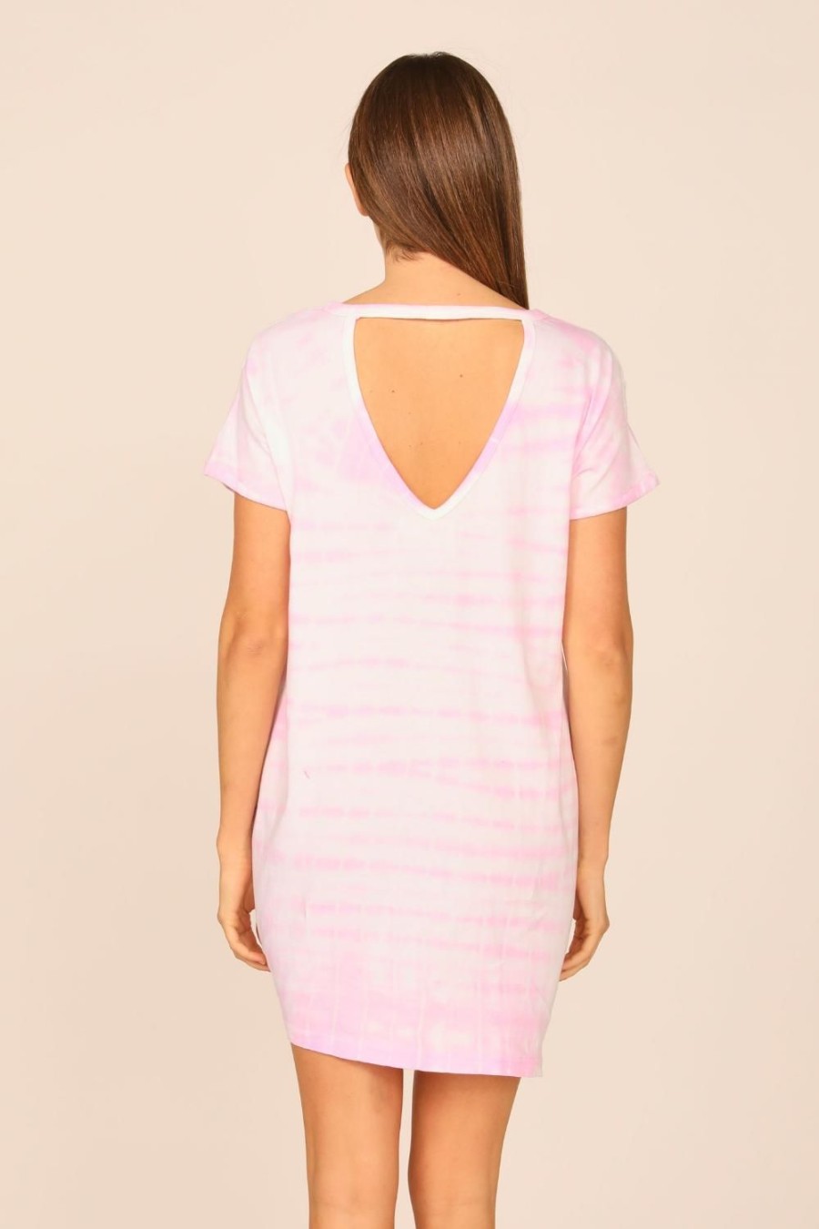 Women Ocean Drive | Pink Tie Dye V-Back Tee Shirt Dress