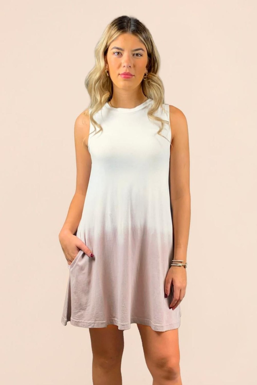 Women Ocean Drive | Oatmeal W/Mauve Dip Dip Dye Rayon Spandex Mock Neck Dress