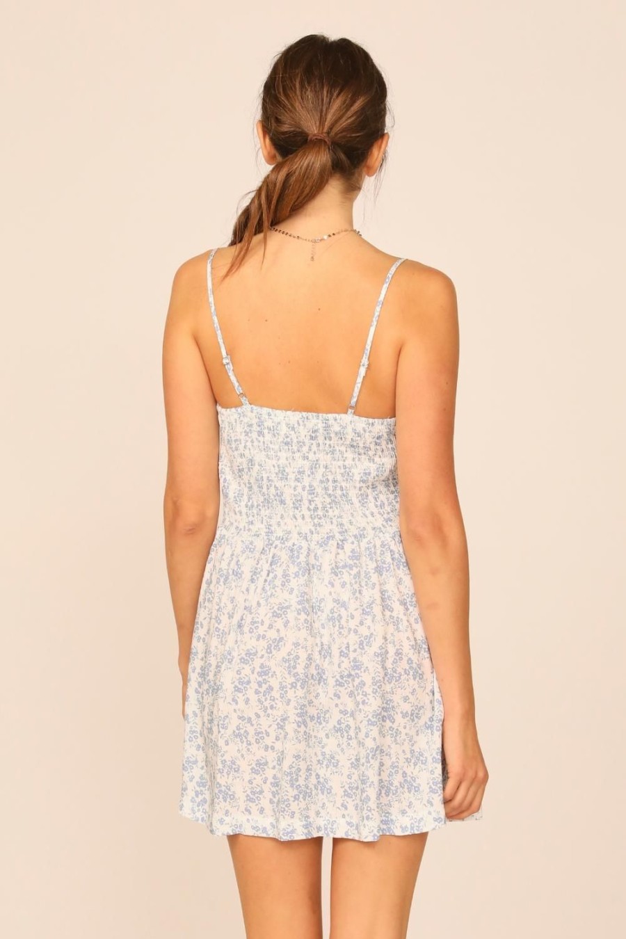 Women Ocean Drive | Ivory/Blue Floral Print Button Front Dress